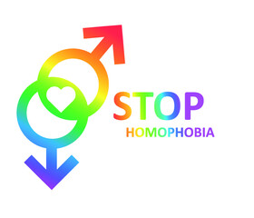 Stop homophobia slogan with rainbow colors. Gay rights concept. Pride poster, banner vector design.