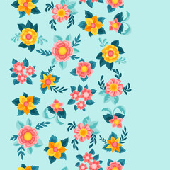 Seamless pattern with pretty flowers. Beautiful decorative natural buds and leaves.