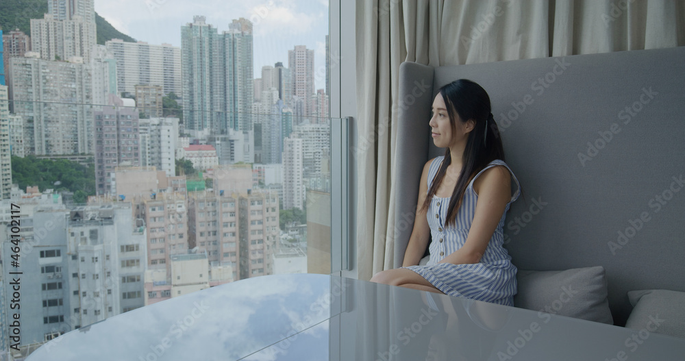 Canvas Prints woman look at the view of hong kong city