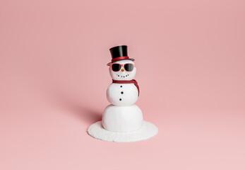 snowman with sunglasses, hat and scarf