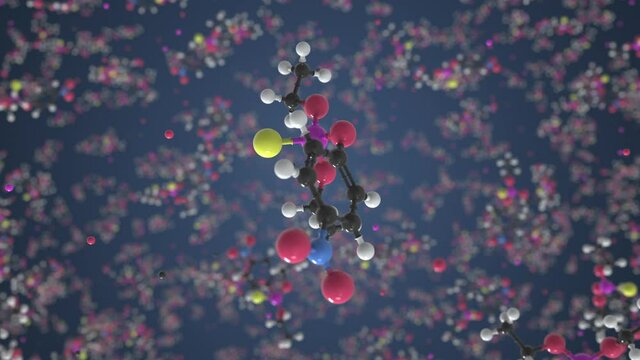 Parathion molecule, isolated molecular model. Looping 3D animation or motion background