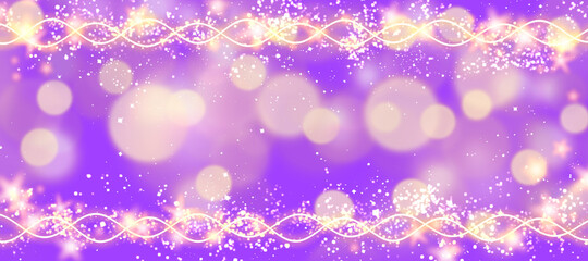 Glowing ornaments on an artistically designed background and many bokeh circles. Small stars twinkle. Background with effects and lots of shining stars.

