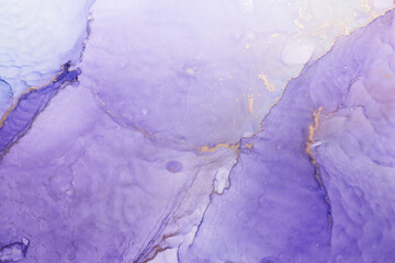 Luxury abstract background in alcohol ink technique, purple gold liquid painting, scattered acrylic...