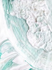 liquid acrylic, oil paint on canvas. Mix of white, green, beige, mint. Fluid paintings. Resin art. Stone agate jadeite texture 