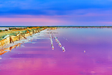 Pink Lake in Crimea, where salt is extracted