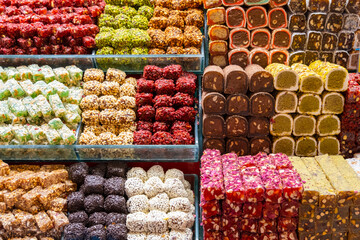 Traditional Turkish delight sweets on Grand Bazaar. Istanbul