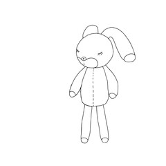 Hand drawn black vector illustration of a beautiful little young hare or rabbit sleeping on a white background