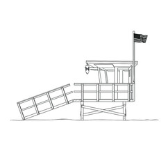 Santa Monica beach lifeguard tower isolated on white. Venice beach, Pacific ocean,  Lifeguard station, Vector illustration, coloring page, poster, print, t shirt