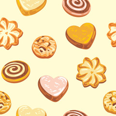 Seamless pattern with festive shortbread and chocolate cookie