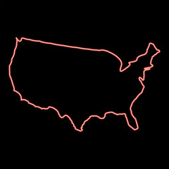 Fototapeta na wymiar Neon map of america icon black color in circle red color vector illustration flat style image