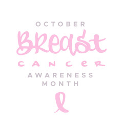 Breast cancer awareness month lettering. Hand drawn text. Vector illustration, flat design