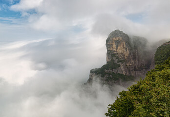 Aerial image of mountain in clouds. - 464108348