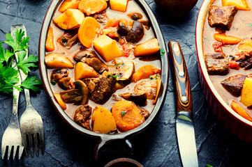 Ragout with beef and mushrooms