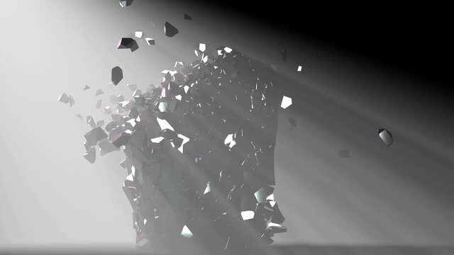 Destruction of the structure collapse architecture metal box broken of many pieces 4k