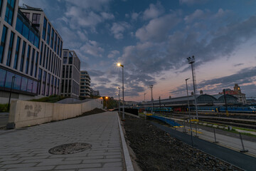 Fototapeta na wymiar New pedestrian underpass and buildings in station in capital Prague