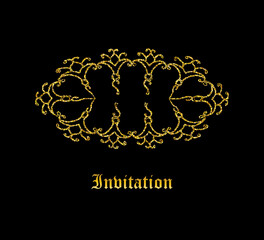 Floral botanical square golden frame with apple flowers. Dark elegant card template. Luxury design for wedding invitation, greeting card, vip women products.