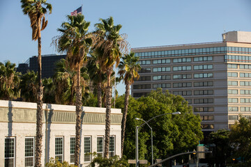 Afternoon view of the downtown skyline of San Bernardino, California, USA.