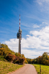 Fototapeta premium St. Chrischona, Bettingen, Riehen, Basel, Kirche, Fernsehturm, Wanderweg, Landwirtschaft, Obstbäume, Herbst, Herbstsonne, Schweiz