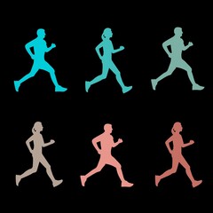 male and female city runner jogging Running feet and shoes.features silhouette, sport and activity background Marathon run, people running, colorful poster. Vector illustration Marathon. 