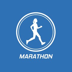 Running marathon and running emblem, logo, badge. illustration