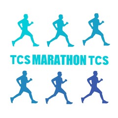 male and female city runner jogging Running feet and shoes.features silhouette, sport and activity background Marathon run, people running, colorful poster. Vector illustration Marathon. 