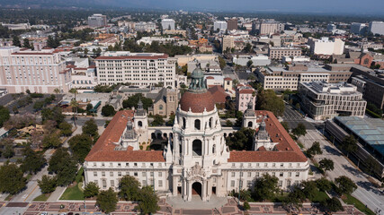 Afternoon view of the historic 1927 public city hall of Pasadena, California, USA.