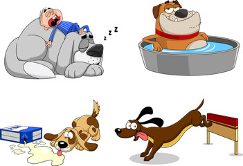 Breed Dog Cartoon Characters. Vector Hand Drawn Collection Set Isolated On White Background