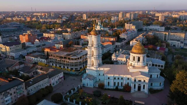 Aerial view to Saviour-Transfiguration cathedral in Sumy