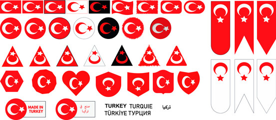 The official flag of the Republic of Turkey. Made to original specifications in both size and color. Turkish flag set. Standard Turkish Flag dimensions vector.