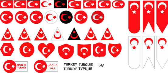 The official flag of the Republic of Turkey. Made to original specifications in both size and color. Turkish flag set. Standard Turkish Flag dimensions vector.