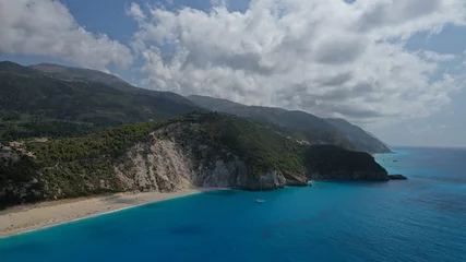 Foto op Plexiglas Aerial drone of paradise exotic turquoise bay in Caribbean destination island © aerial-drone