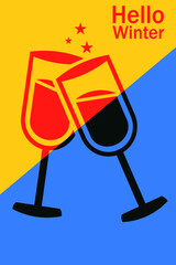 clinking glasses. Winter time, background pattern on the theme of winter. Ideal background for posters covers flyers banners.
Flat vector illustration.