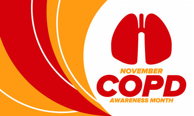 COPD Awareness Month in November. Chronic Obstructive Pulmonary Disease. Celebrated annual in United States. Medical health care and awareness design. Poster, card, banner and background. Vector