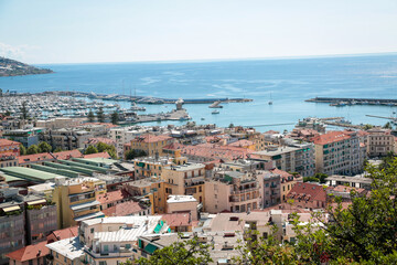 Sanremo, Italian hisotrical city of the Ligurian riviera, in summer days with blue sky, uptown view