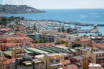 Sanremo, Italian hisotrical city of the Ligurian riviera, in summer days with blue sky, uptown view