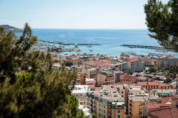 Sanremo, Italian hisotrical city of the Ligurian riviera, in summer days with blue sky, uptown view