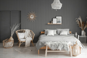 Beautiful bedroom in gray colors