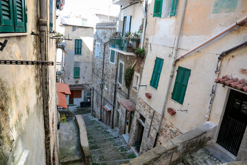 Fototapeta na wymiar Sanremo, Italian medieval city of the Ligurian riviera, in summer days with blue sky