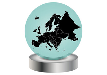 Silueta negra de mapa de Europa  en una bola de cristal