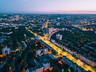 Night landscape aerial photo of Chisinau, the capital of Moldova.