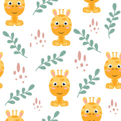 Naklejka premium Cute giraffe seamless pattern. Vector illustration in flat style.