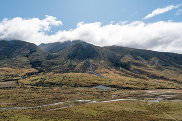 Fototapeta premium Mount Sunday, Location of Lord of the Rings city Edoras in Hakatere Conservation Park, New Zealand