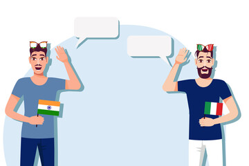 Men with Indian and Italian  flags. Background for the text. Communication between native speakers of the language. Vector illustration.