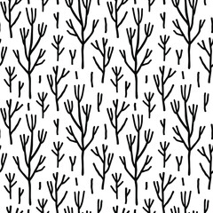 Vector seamless pattern with dried tree branches and sticks. Doodle nature pattern.