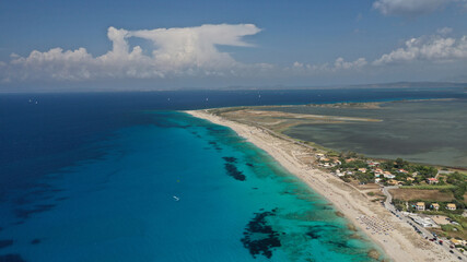 Fototapeta na wymiar Aerial drone of paradise exotic turquoise bay in Caribbean destination island