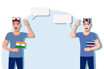 Vector illustration of people speaking the languages of India and Thailand. Illustration of translation, transcription and dialogue between India and Thailand.