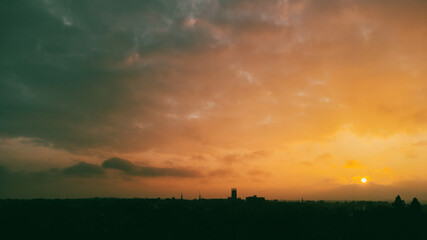 Warm Stunning Sunset over Gloucester City with Cathedral in view 