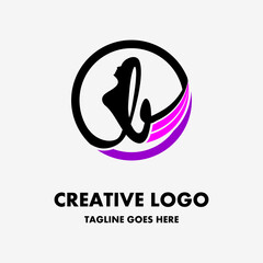 logo letter b. icon letter b with woman in black, pink, purple circle. creative and simple vector logo. abstract logo design. company or business logo template