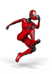 super gynoid is jumping in action