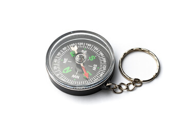 Keychain compass isolated on white background